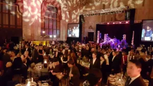 Elegant ballroom gala with live band